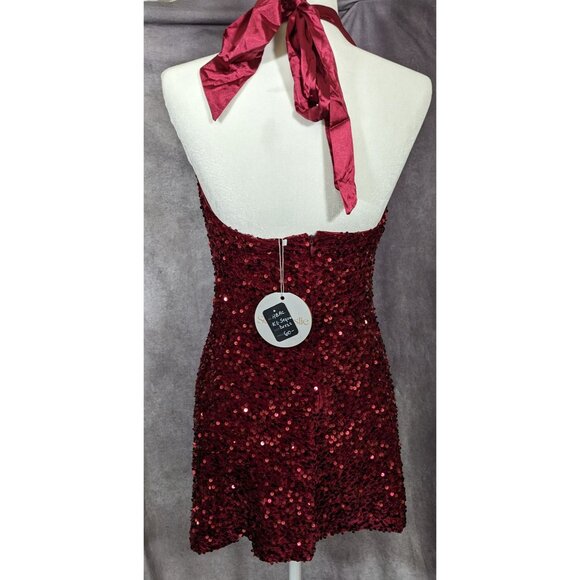 Glam Merlot Star Lights Halter Mini Dress By Selfie Leslie - Picture 10 of 12